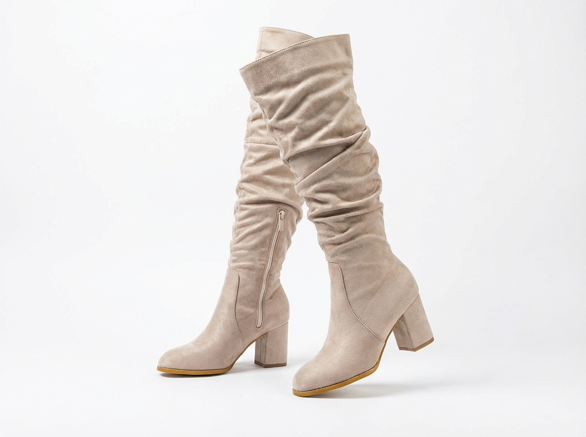 Santiag haute beige Daim Synthétique Femme - Style motard, zip