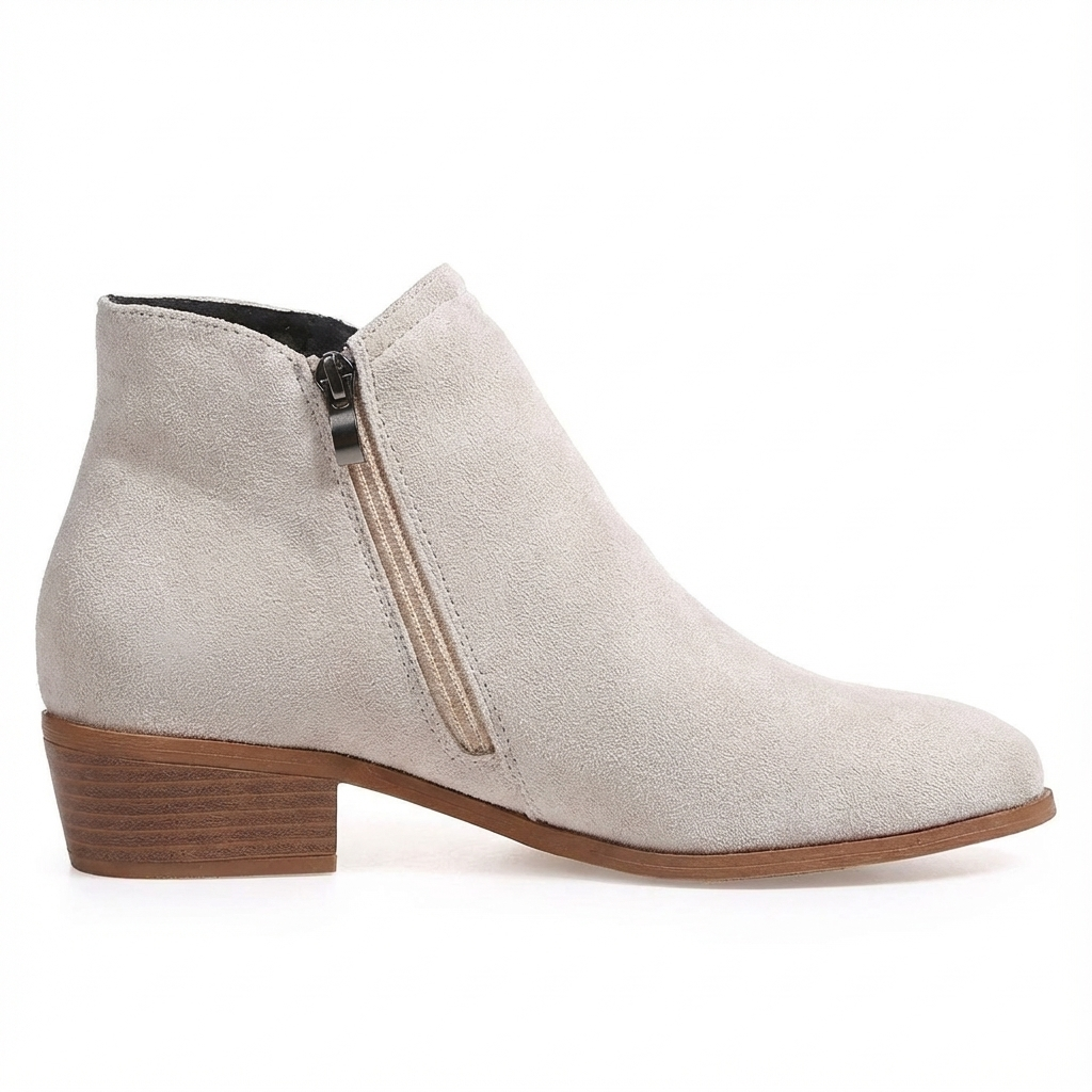Santiag basse beige Daim Femme - Boucle, zip