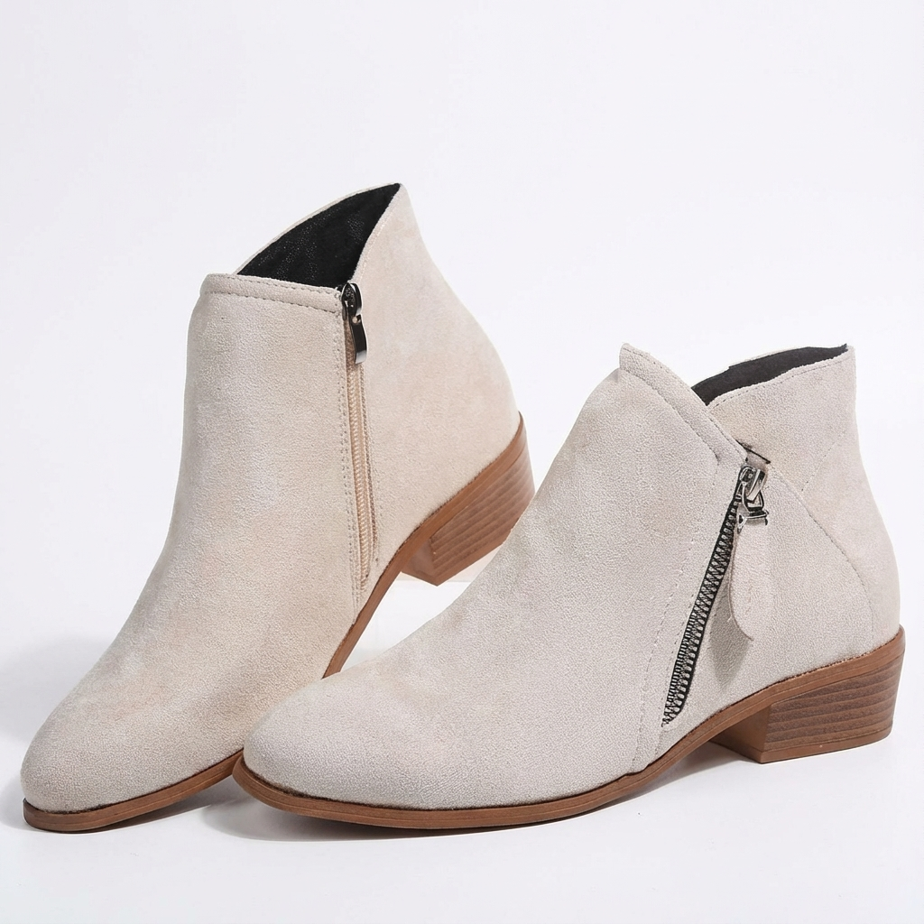 Santiag basse beige Daim Femme - Boucle, zip
