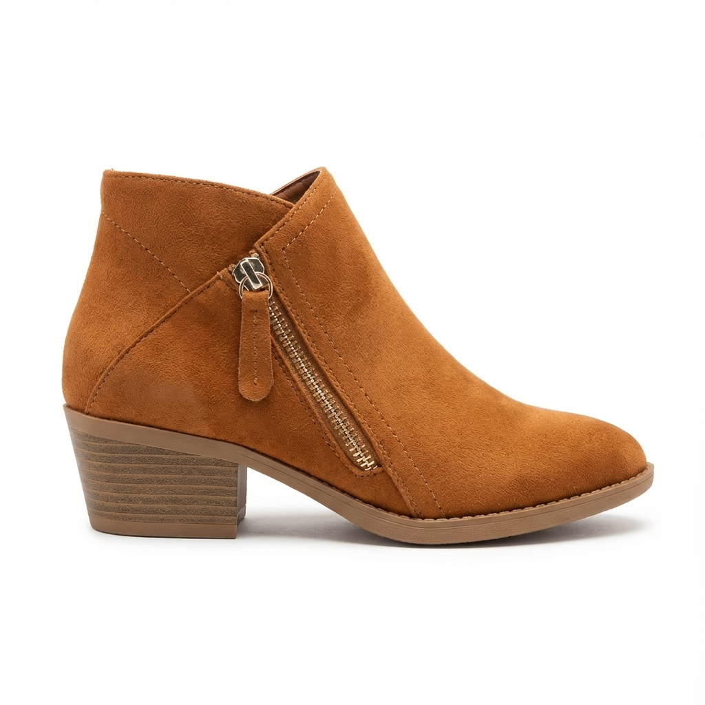 Santiag basse camel Daim Femme - Zip latéral