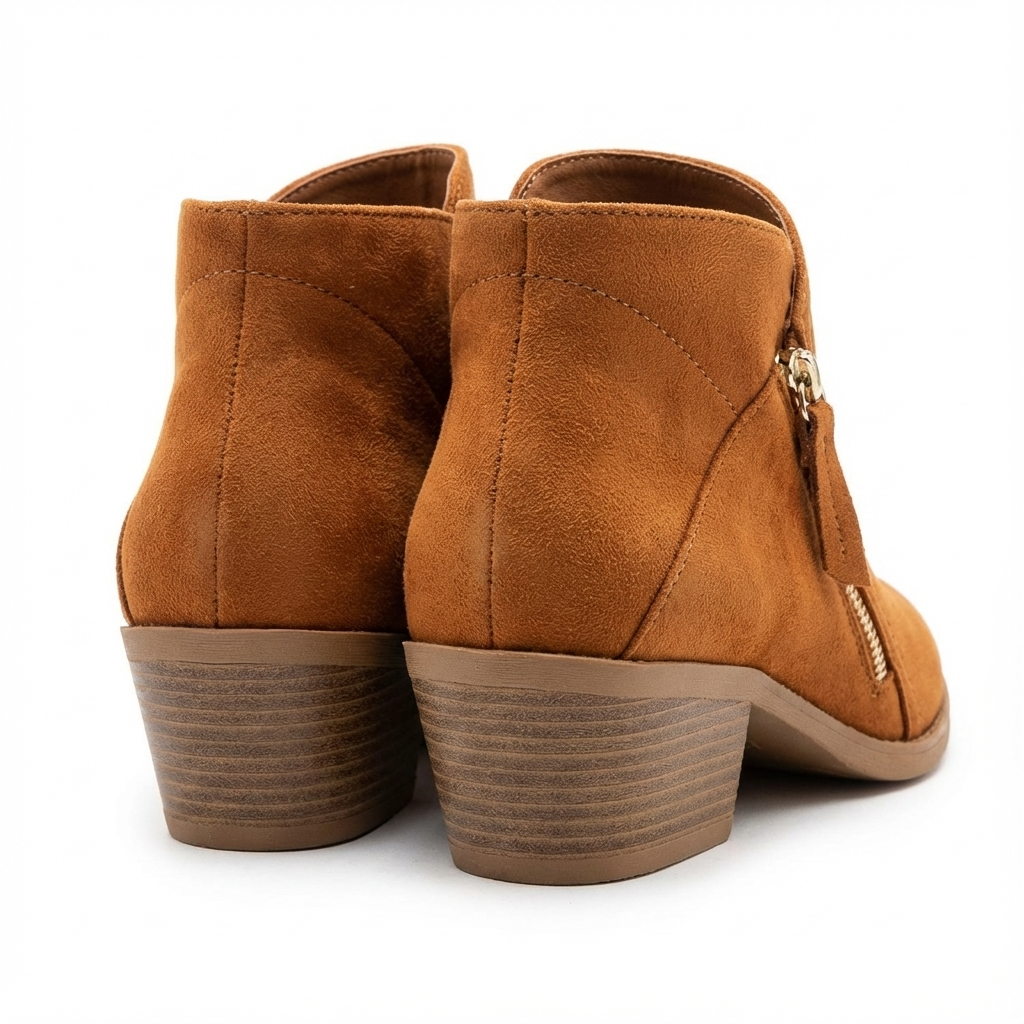 Santiag basse camel Daim Femme - Zip latéral