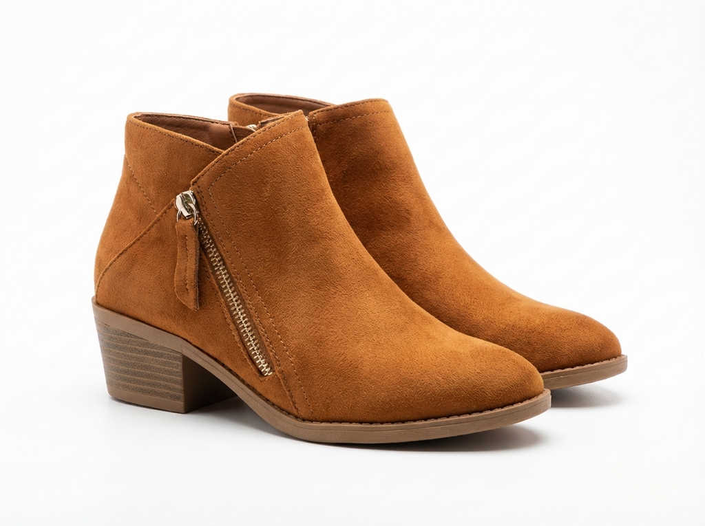 Santiag basse camel Daim Femme - Zip latéral