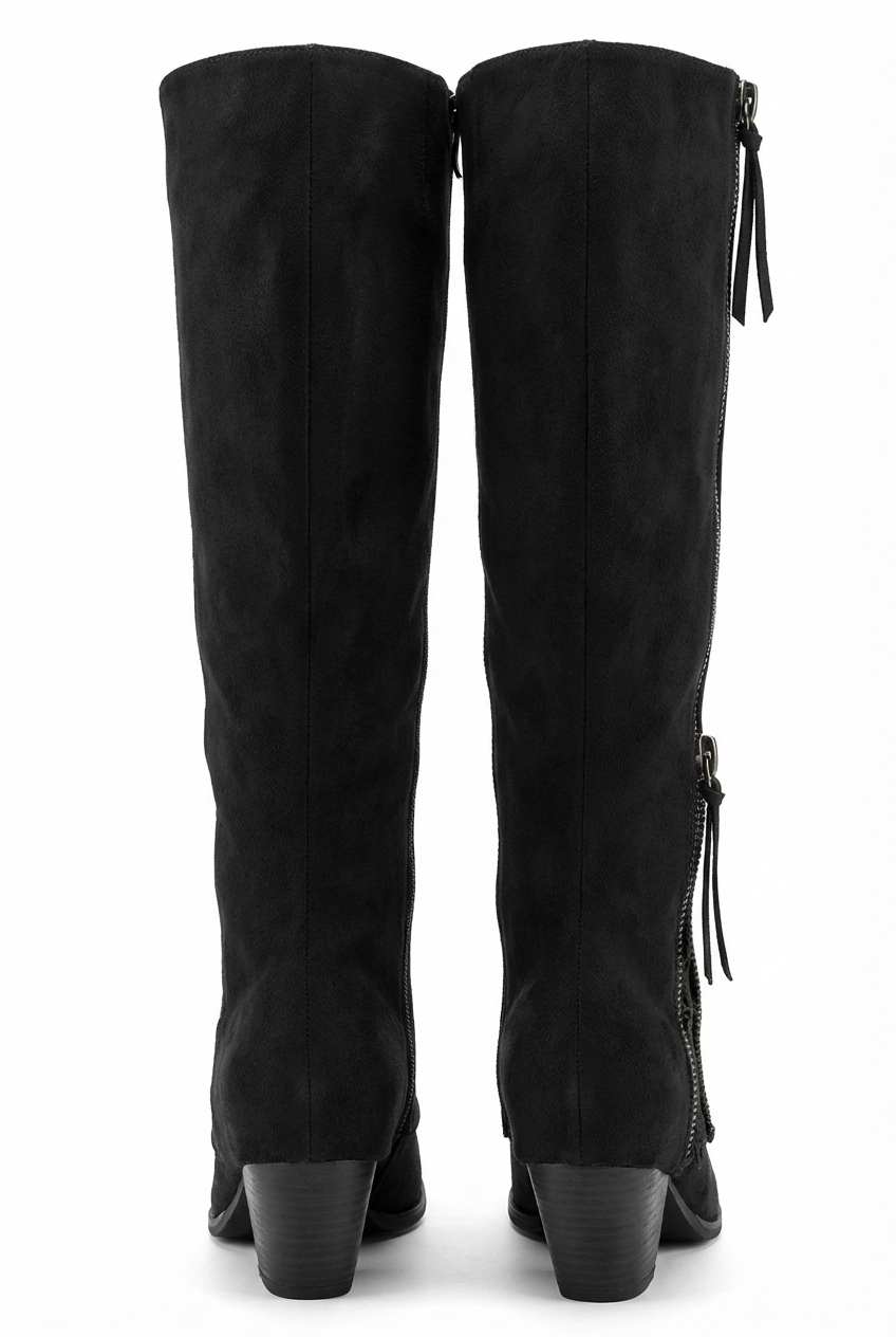 Santiag haute noir Daim Synthétique Femme - Talon carré, zip