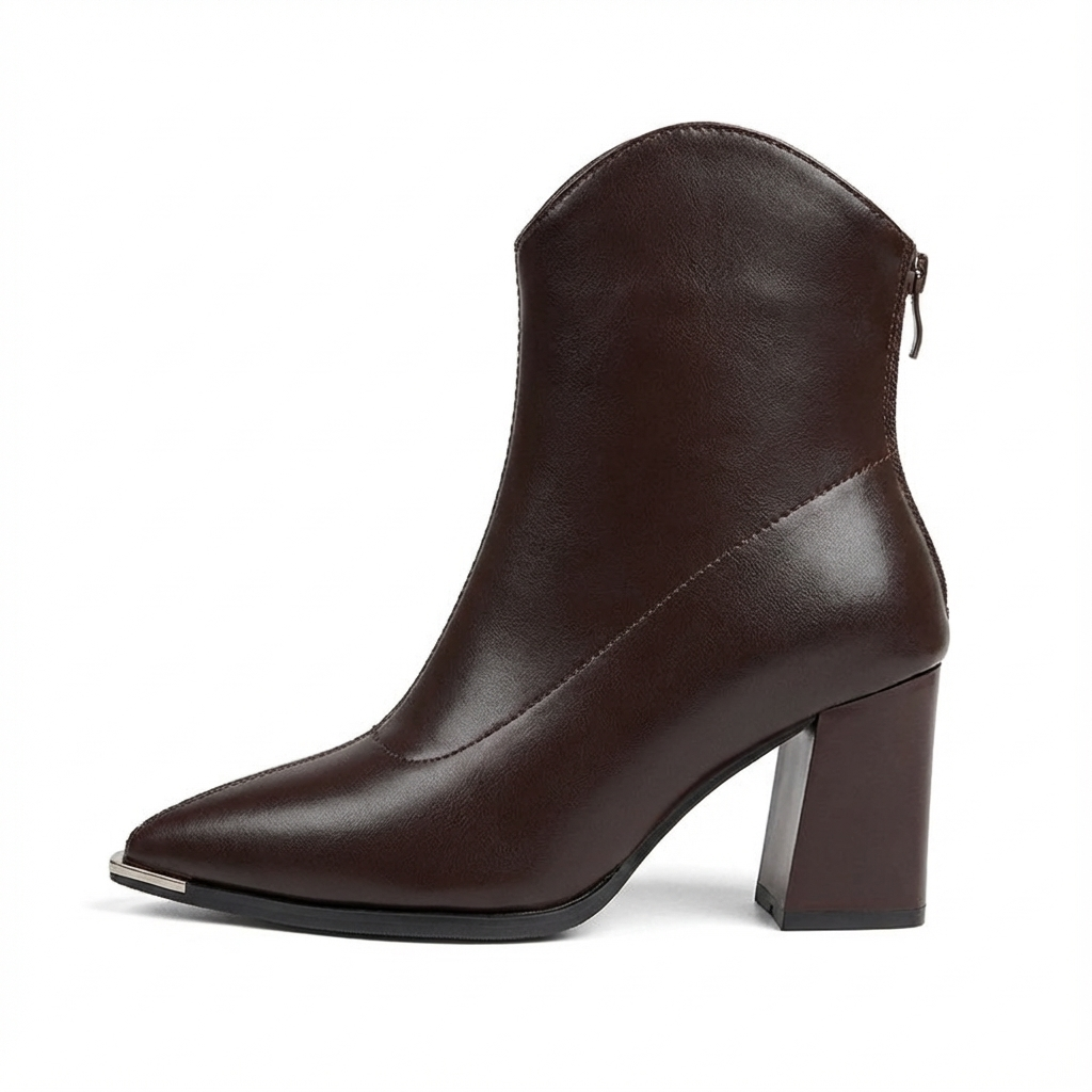 Bottine haute marron Cuir Femme - Talon carré