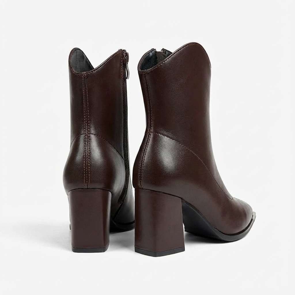 Bottine haute marron Cuir Femme - Talon carré