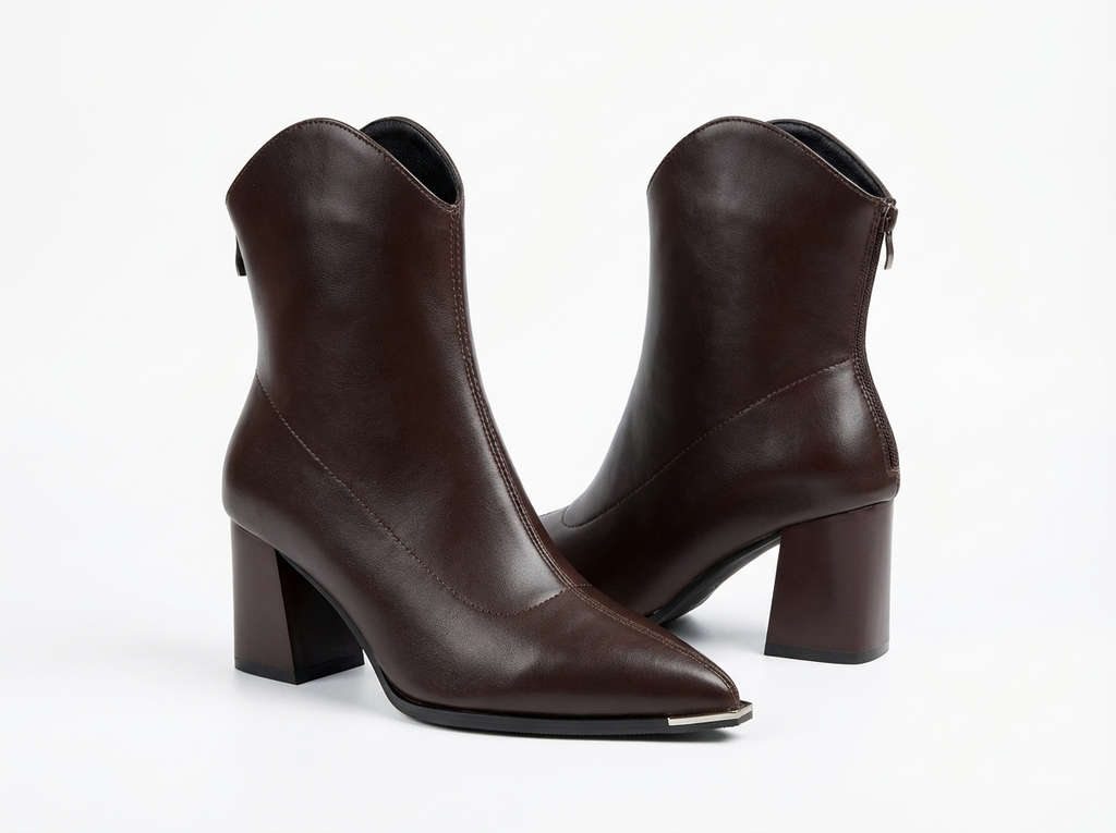 Bottine haute marron Cuir Femme - Talon carré