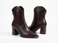 Bottine haute marron Cuir Femme - Talon carré