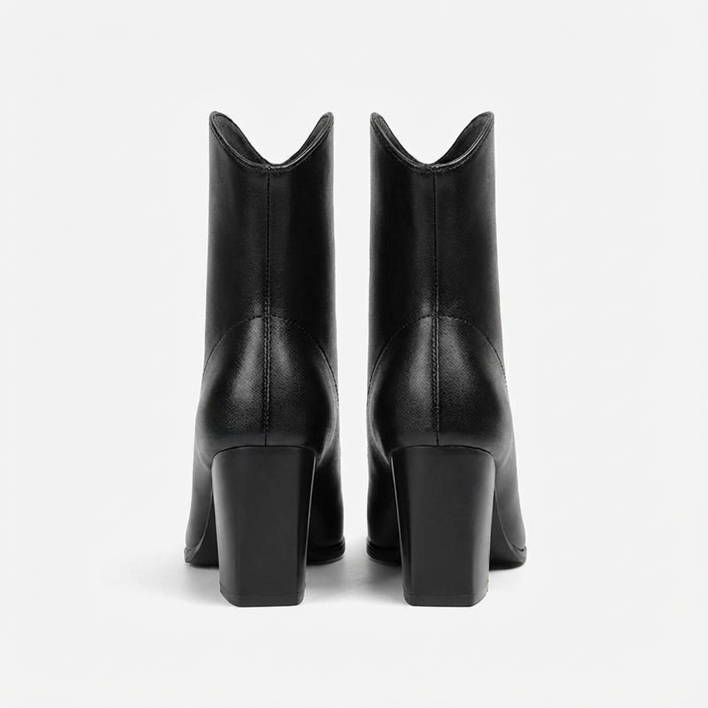 Bottine haute noir Cuir Femme - Bout pointu, ornement argenté