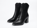 Bottine haute noir Cuir Femme - Bout pointu, ornement argenté