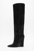 Botte haute noir Daim Synthétique Femme - Talon compensé