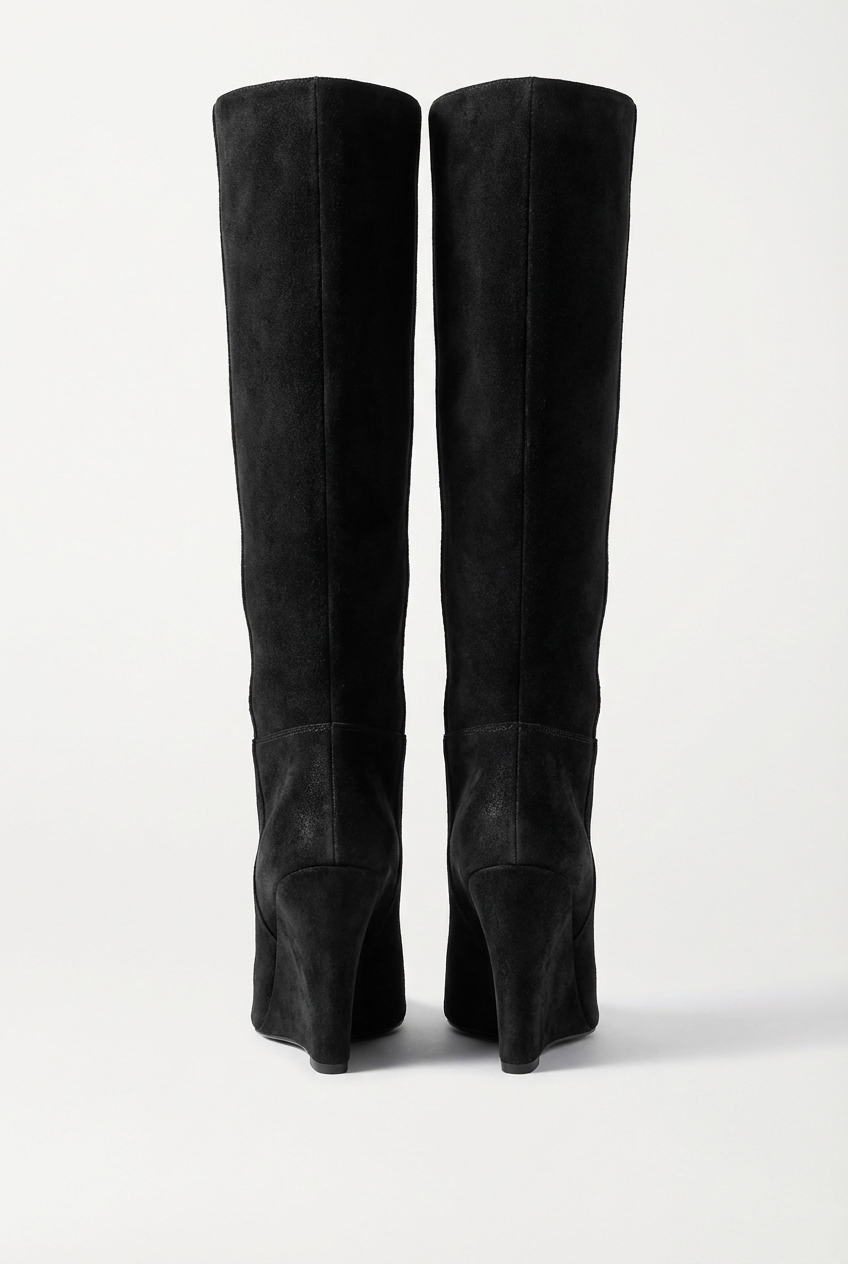Botte haute noir Daim Synthétique Femme - Talon compensé