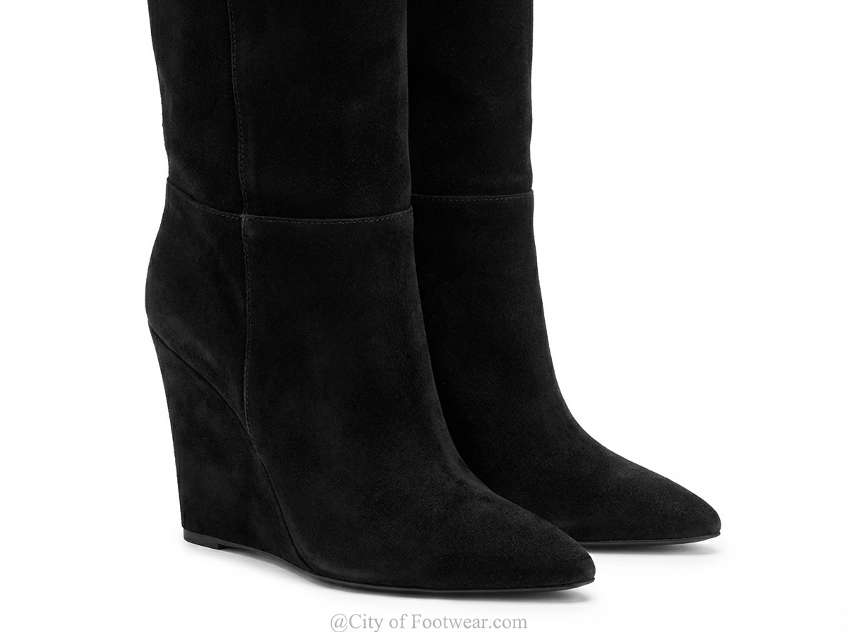 Botte haute noir Daim Synthétique Femme - Talon compensé