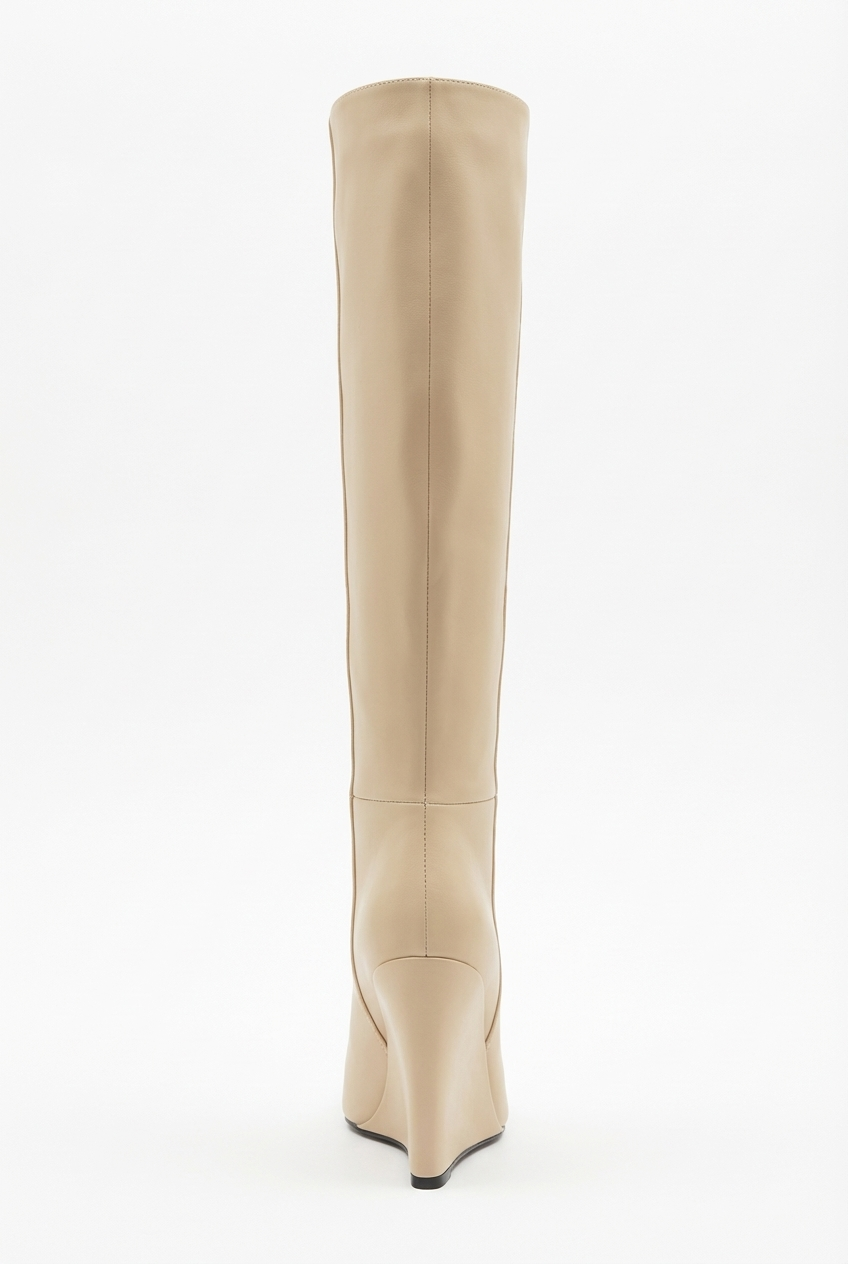 Botte haute beige Simili Cuir Femme - Talon compensé, bout pointu