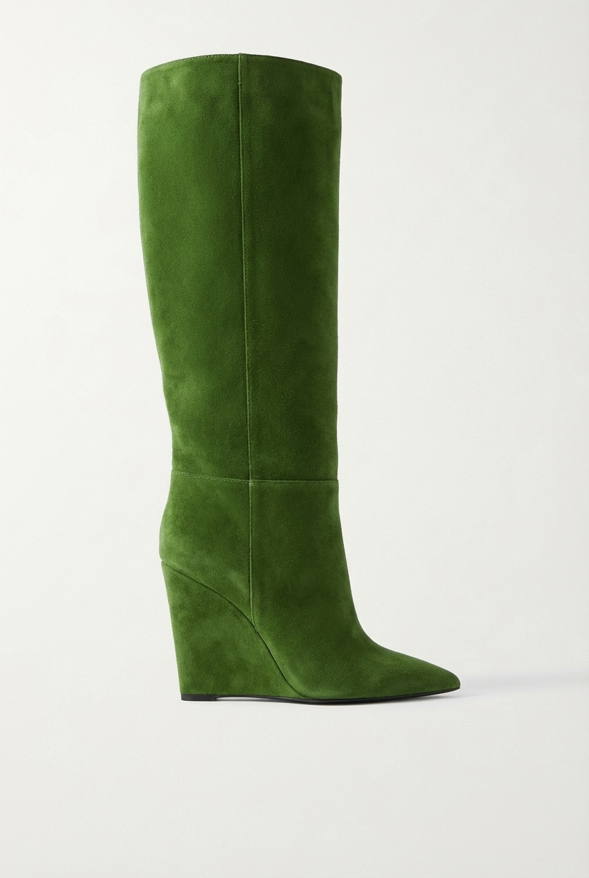 Botte haute vert Daim Synthétique Femme - Talon compensé