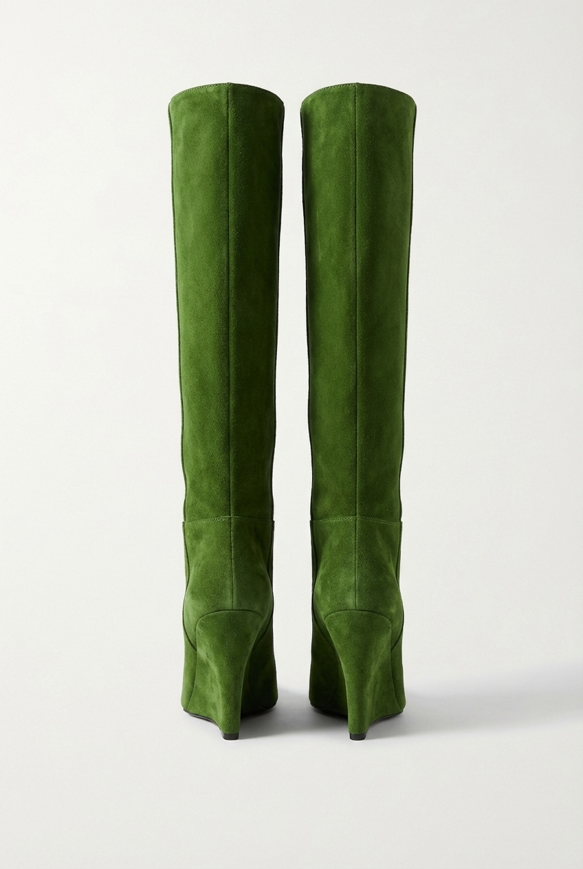 Botte haute vert Daim Synthétique Femme - Talon compensé