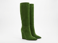 Botte haute vert Daim Synthétique Femme - Talon compensé