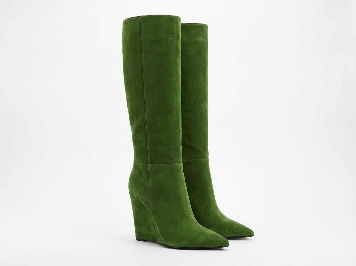 Botte haute vert Daim Synthétique Femme - Talon compensé