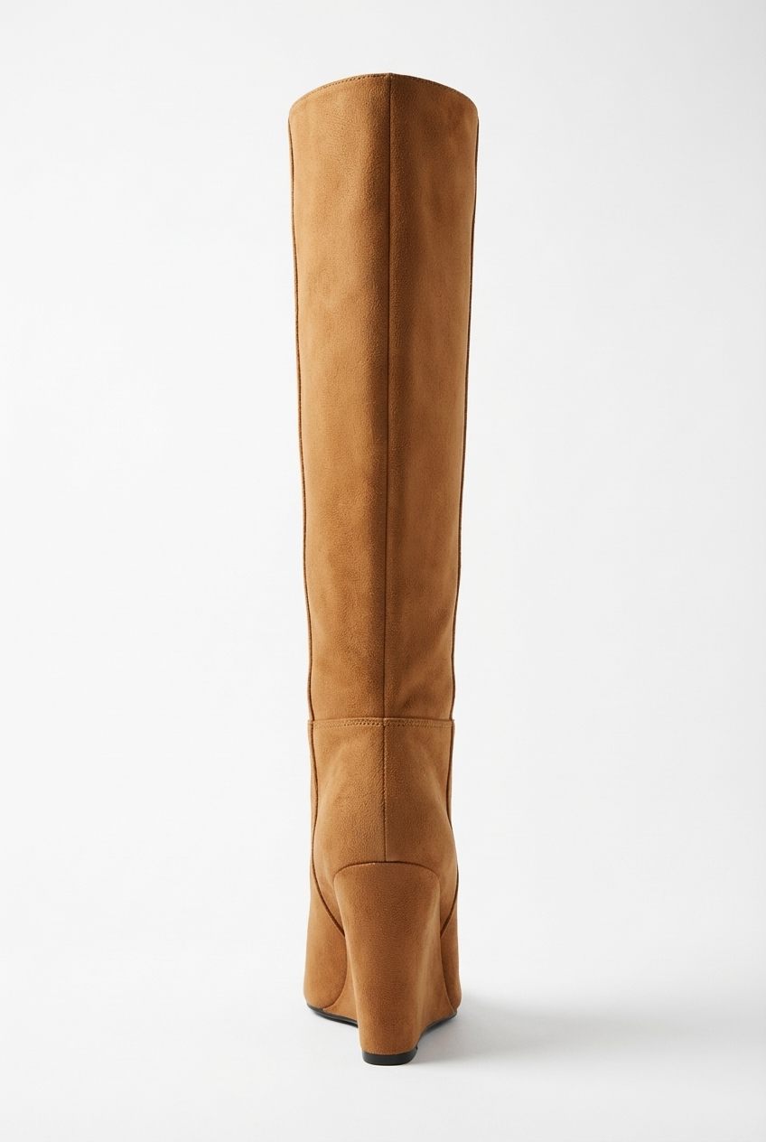Botte haute camel Daim Synthétique Femme - Talon compensé, bout pointu
