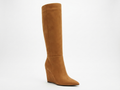Botte haute camel Daim Synthétique Femme - Talon compensé, bout pointu