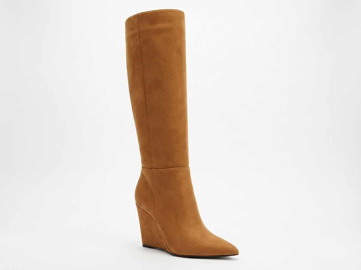 Botte haute camel Daim Synthétique Femme - Talon compensé, bout pointu
