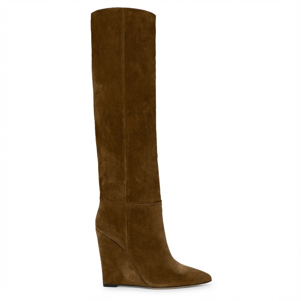 Botte haute marron Daim Synthétique Femme - Style cowboy
