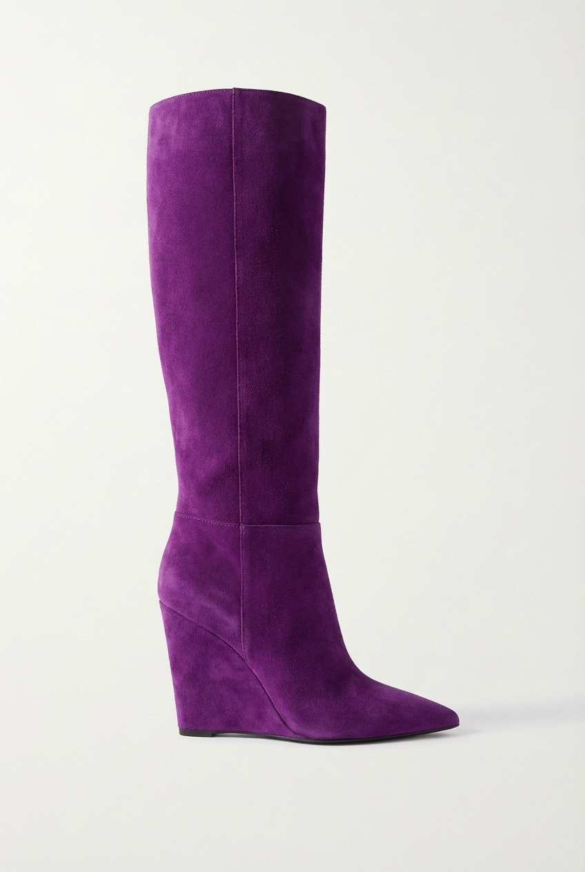 Botte haute violet Daim Synthétique Femme - Talon compensé
