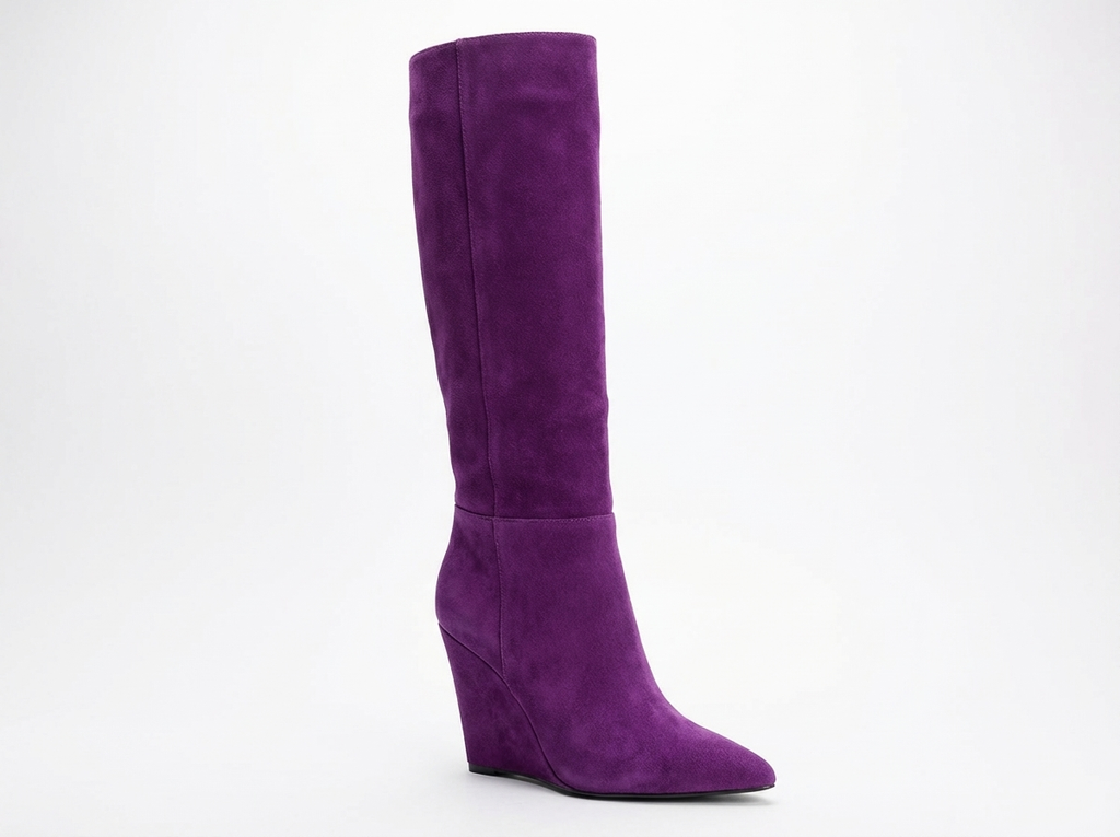 Botte haute violet Daim Synthétique Femme - Talon compensé