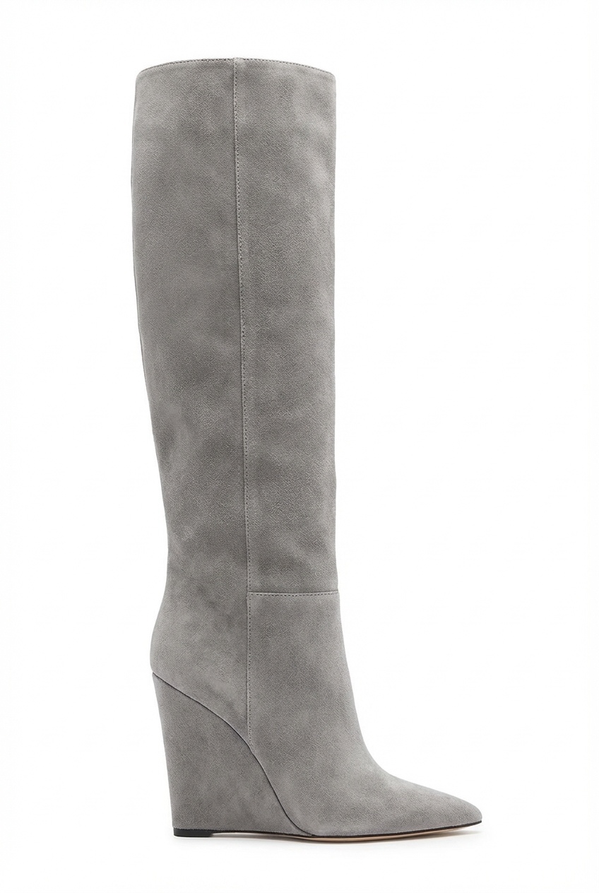 Botte haute gris Daim Synthétique Femme - Bout pointu