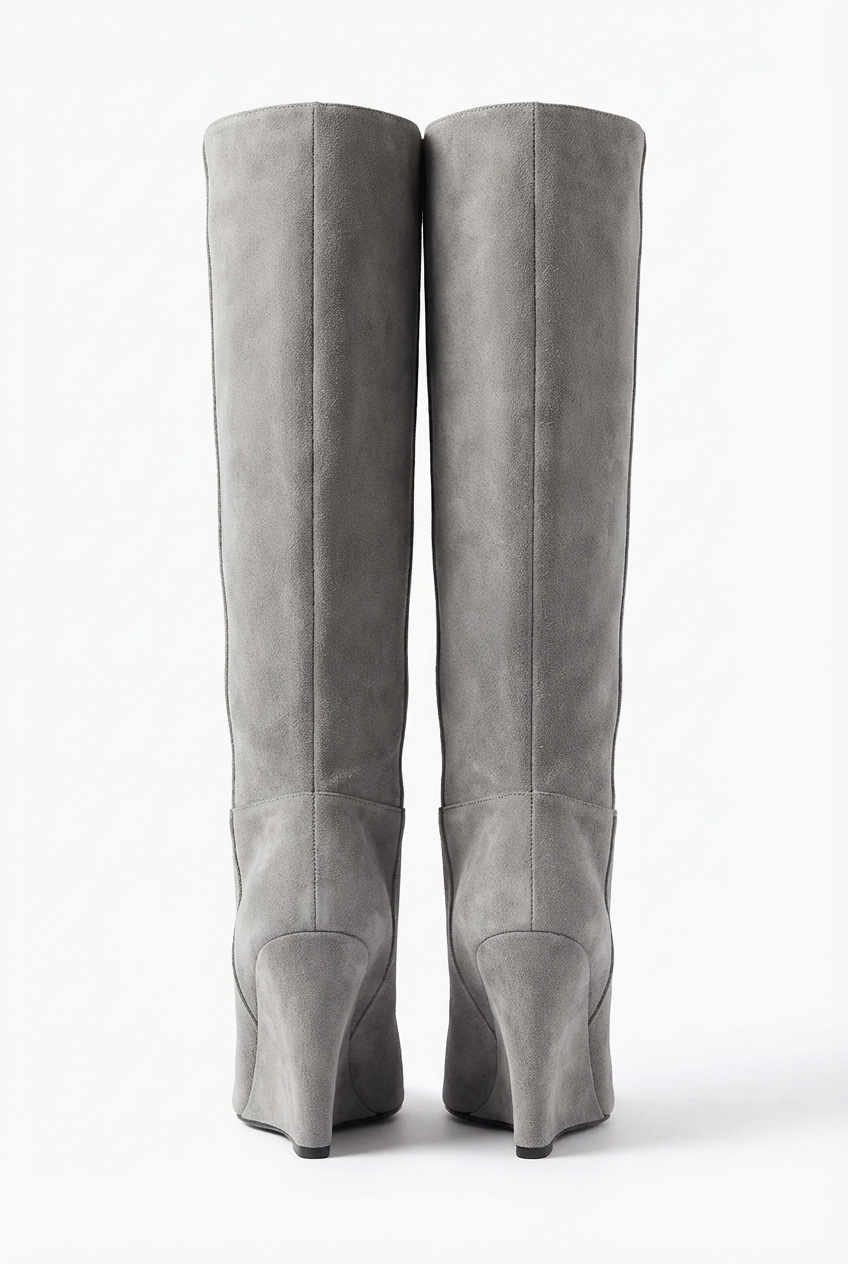 Botte haute gris Daim Synthétique Femme - Bout pointu