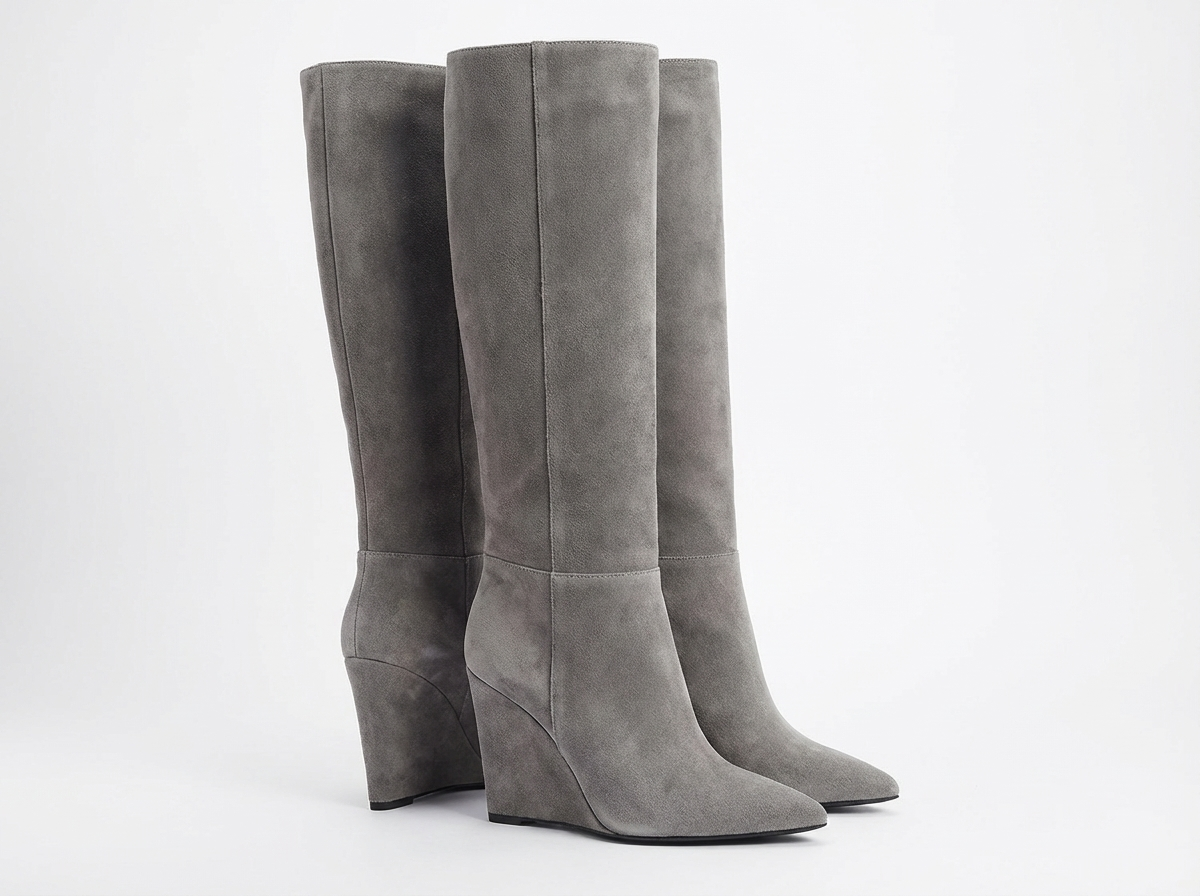 Botte haute gris Daim Synthétique Femme - Bout pointu