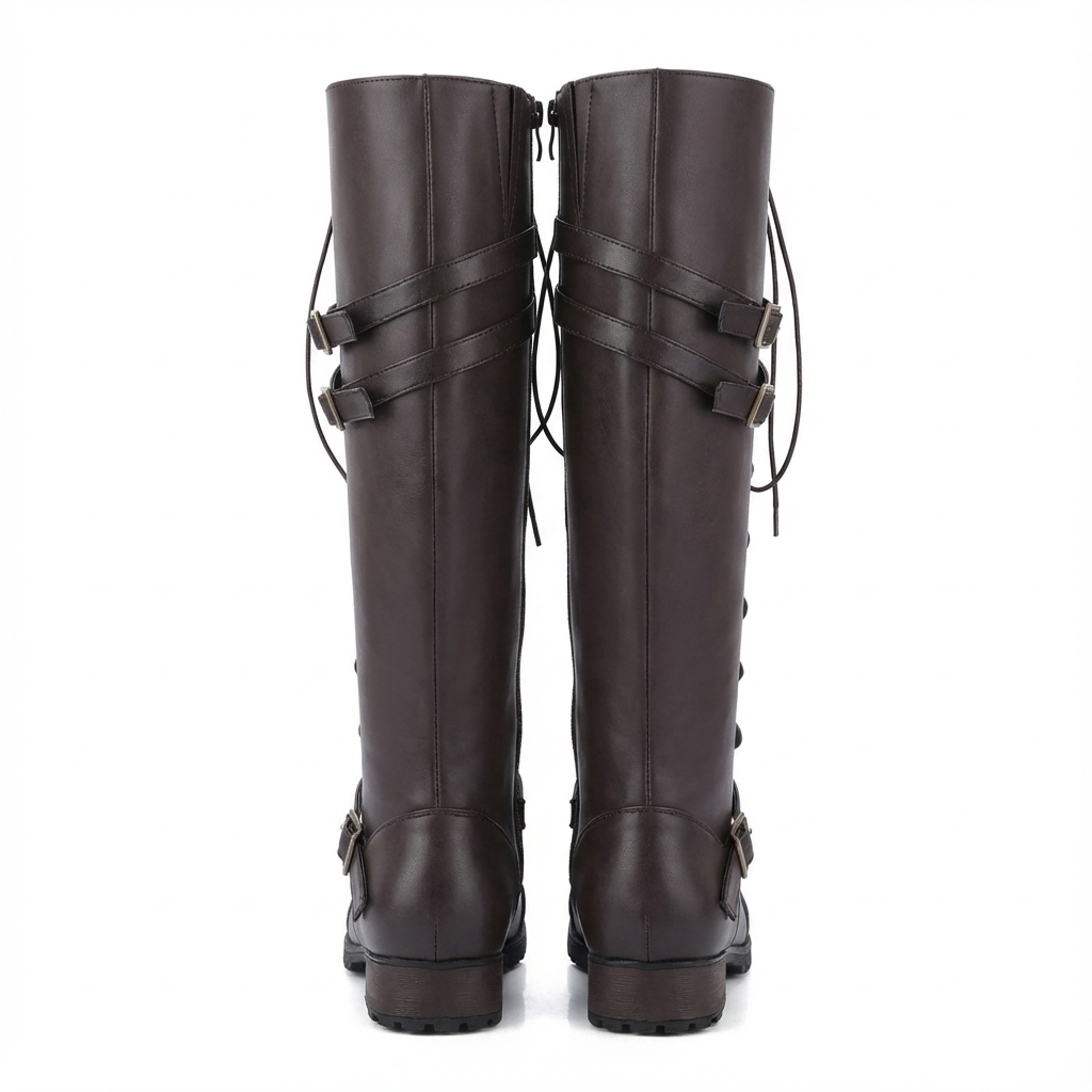 Botte haute marron foncé Synthétique Femme - Style militaire
