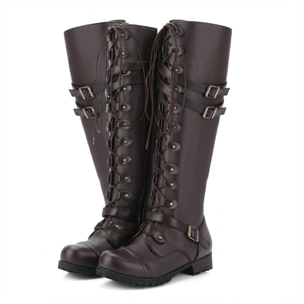 Botte haute marron foncé Synthétique Femme - Style militaire