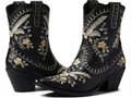 Santiag mi-haute noir Femme - Broderies florales dorées