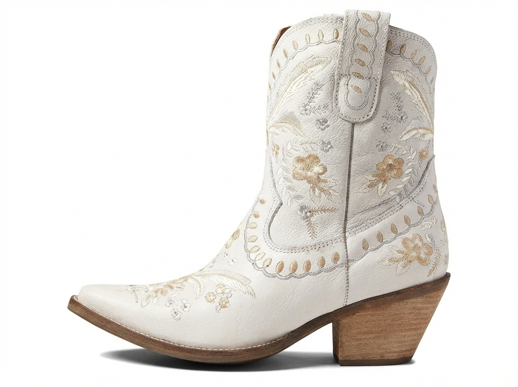 Santiag mi-haute blanc Femme - Motif floral