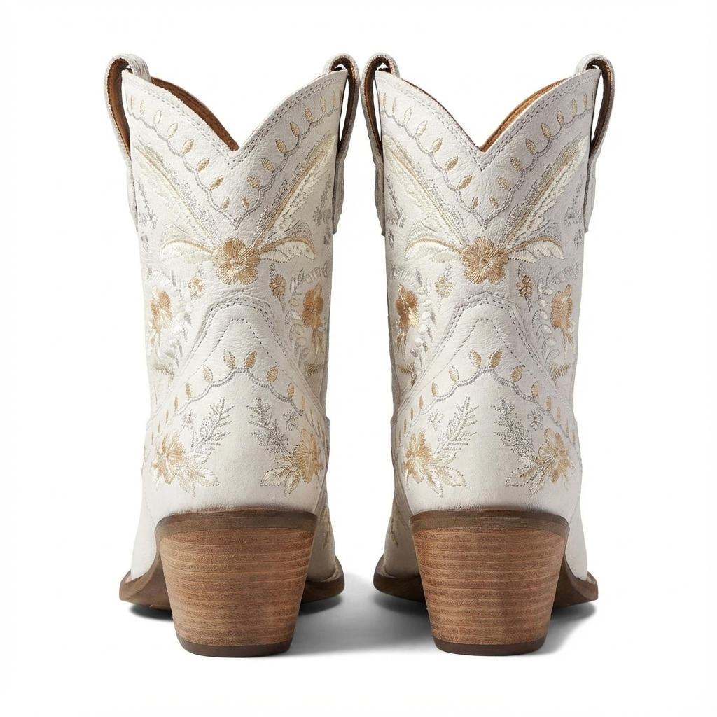 Santiag mi-haute blanc Femme - Motif floral