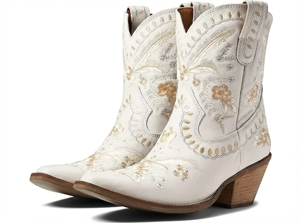 Santiag mi-haute blanc Femme - Motif floral
