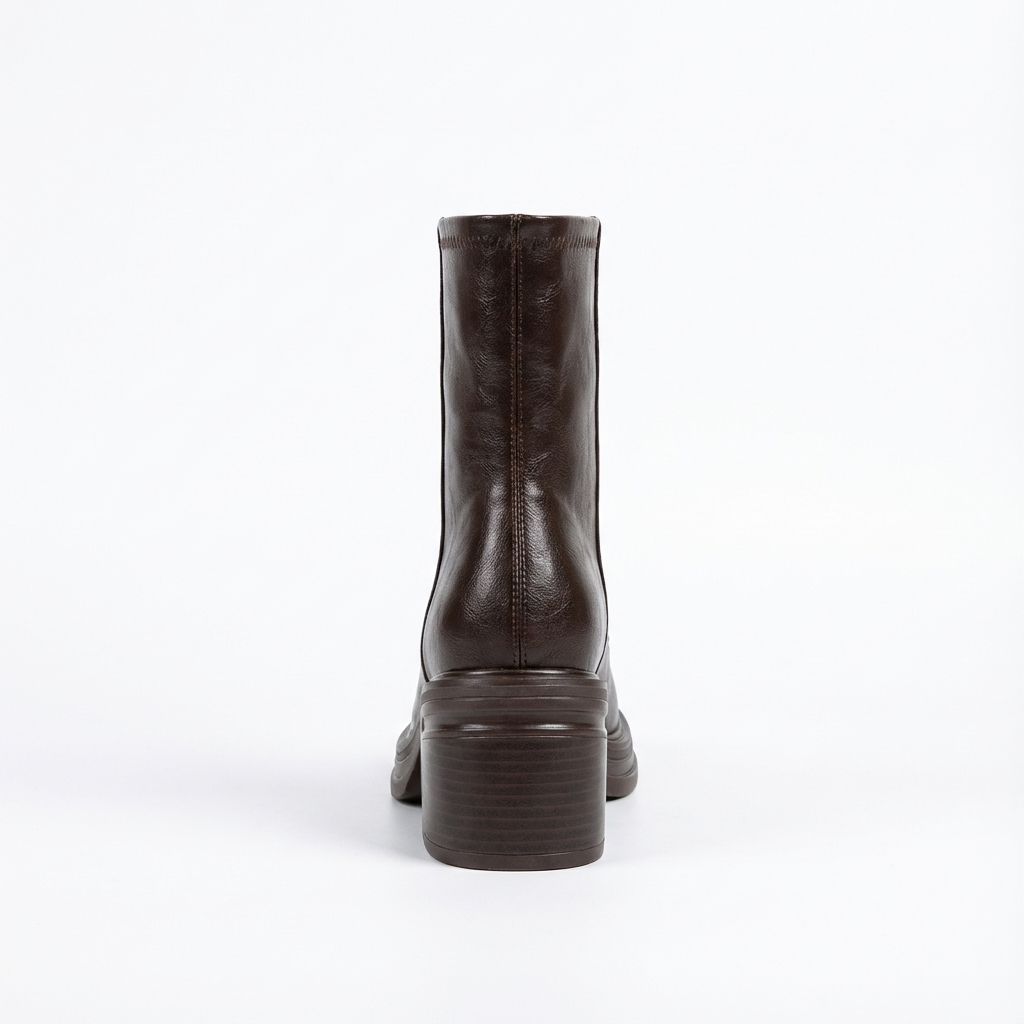 Bottine à talon marron foncé Synthétique Femme - Bout carré