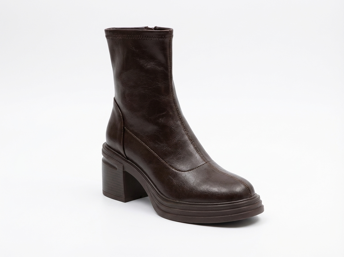 Bottine à talon marron foncé Synthétique Femme - Bout carré