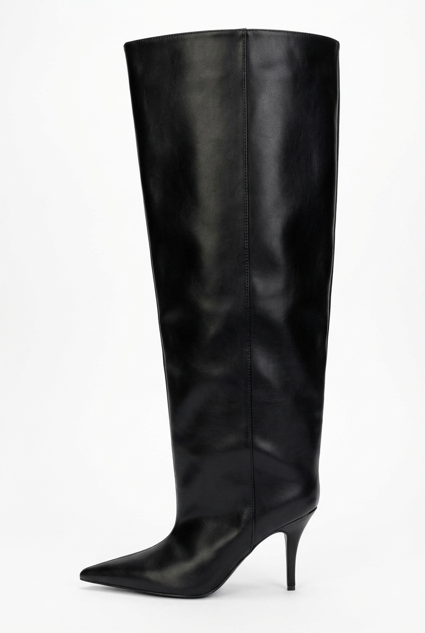 Botte haute noir Synthétique Femme - Tige large, talon aiguille