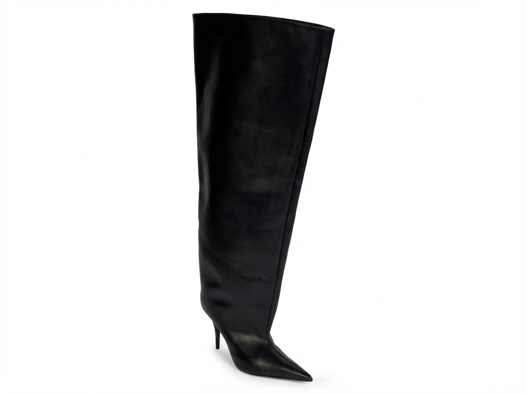 Botte haute noir Synthétique Femme - Tige large, talon aiguille