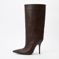 Botte haute marron foncé Synthétique Femme - Bout pointu, talon aiguille