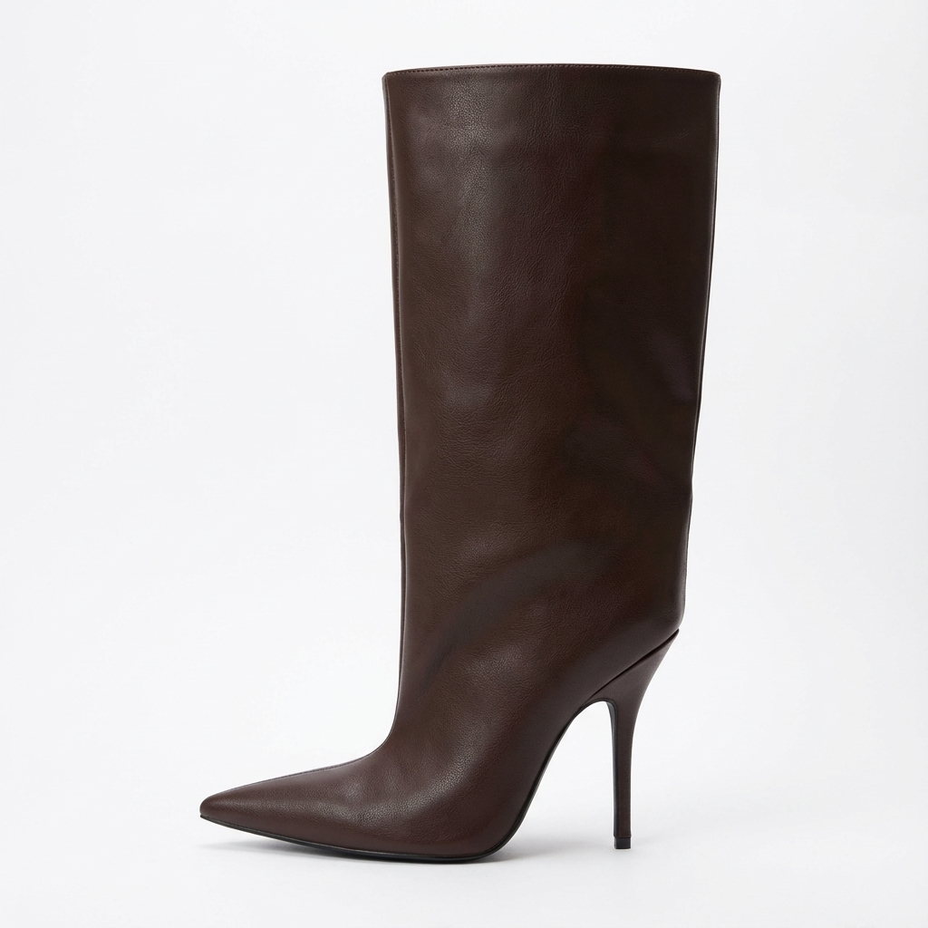 Botte haute marron foncé Synthétique Femme - Bout pointu, talon aiguille