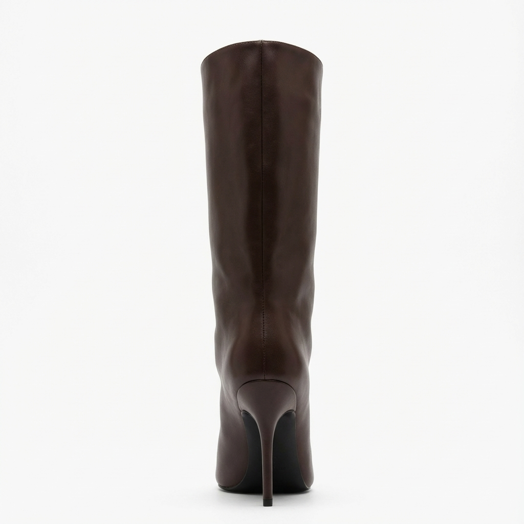 Botte haute marron foncé Synthétique Femme - Bout pointu, talon aiguille