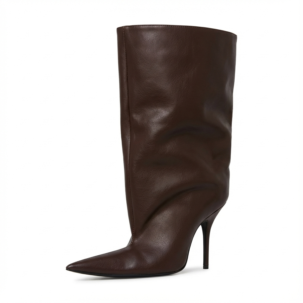 Botte haute marron foncé Synthétique Femme - Bout pointu, talon aiguille