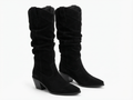 Santiag mi-haute noir Simili Cuir Femme - Tige plissée, sans ornement