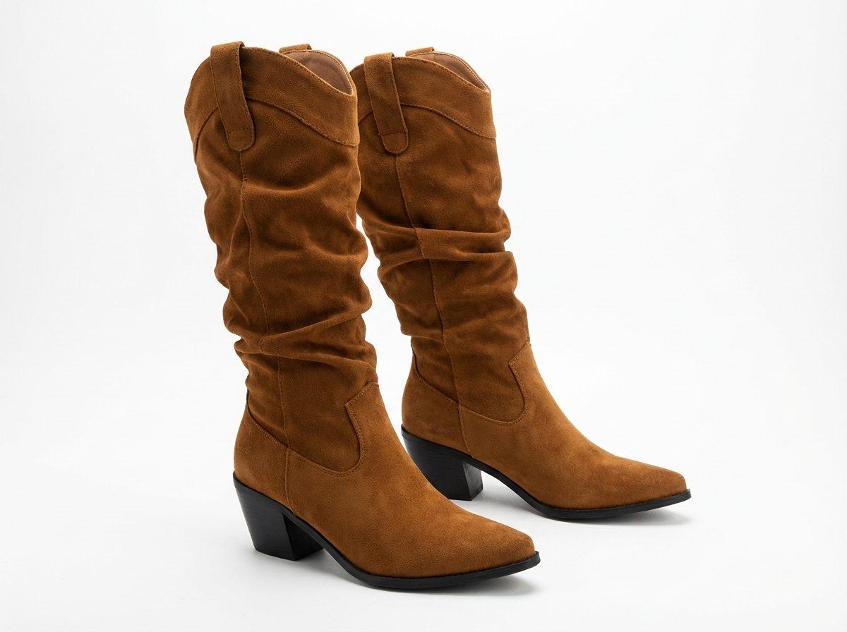 Santiag mi-haute marron Synthétique Femme - Talon carré, bout arrondi