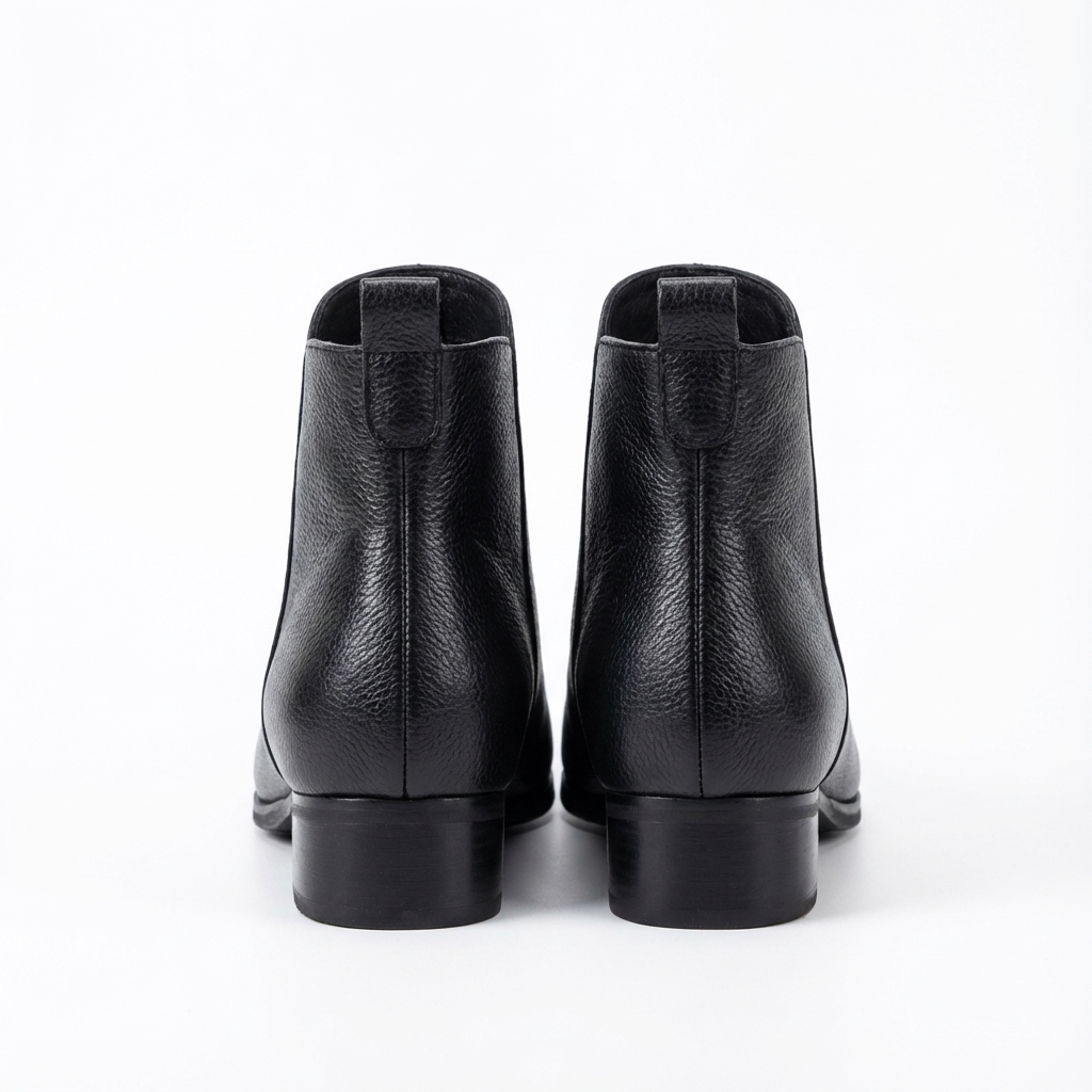 Bottine plate noir Cuir Femme - Cuir grainé