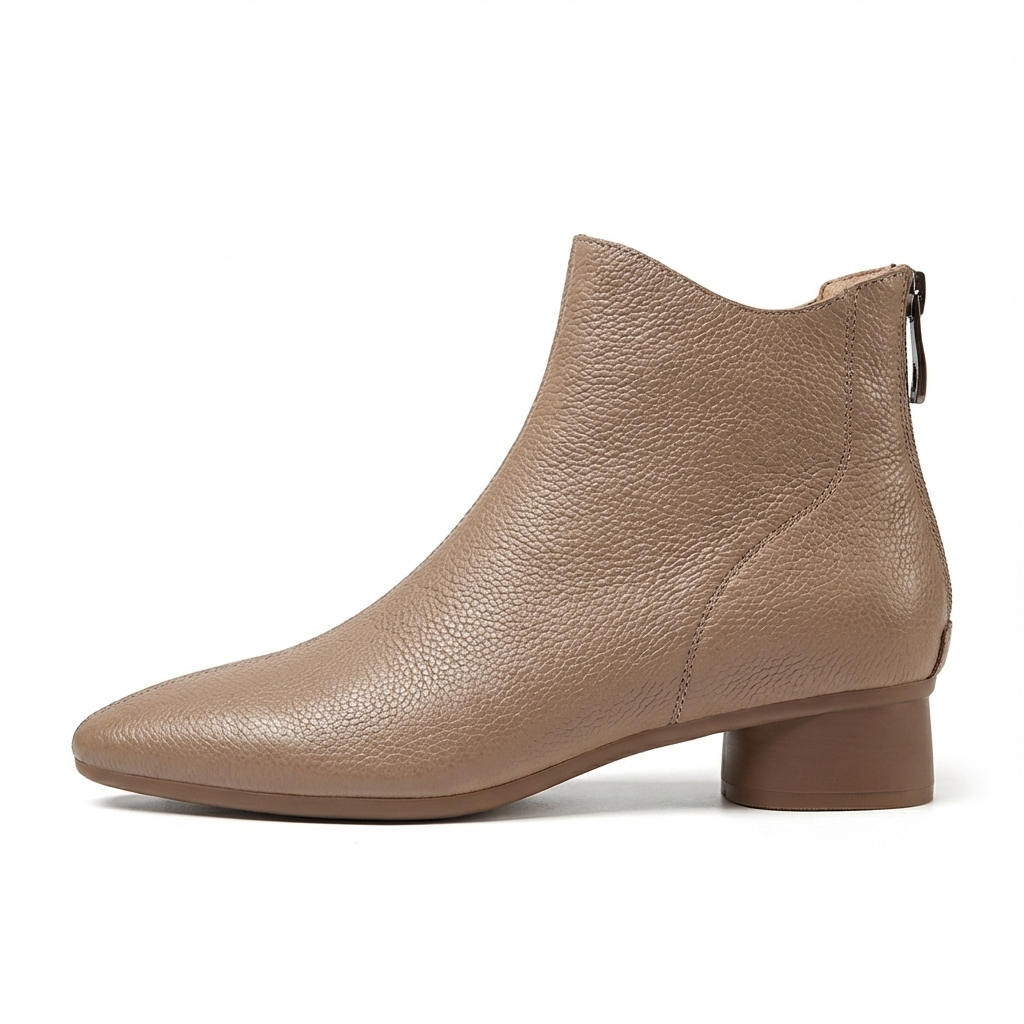 Bottine à talon beige Cuir Femme - Cuir grainé