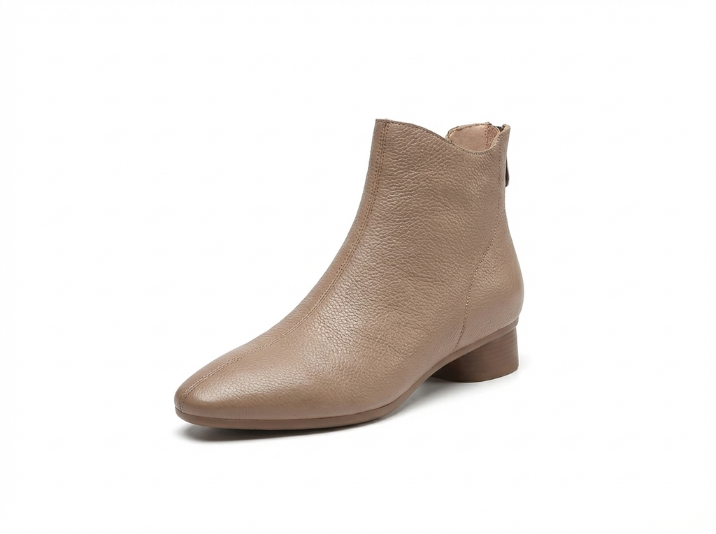 Bottine à talon beige Cuir Femme - Cuir grainé