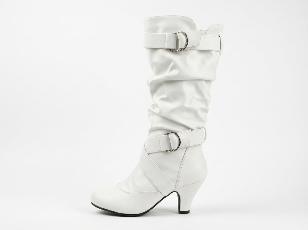 Botte haute blanc Synthétique Femme - Boucles argentées